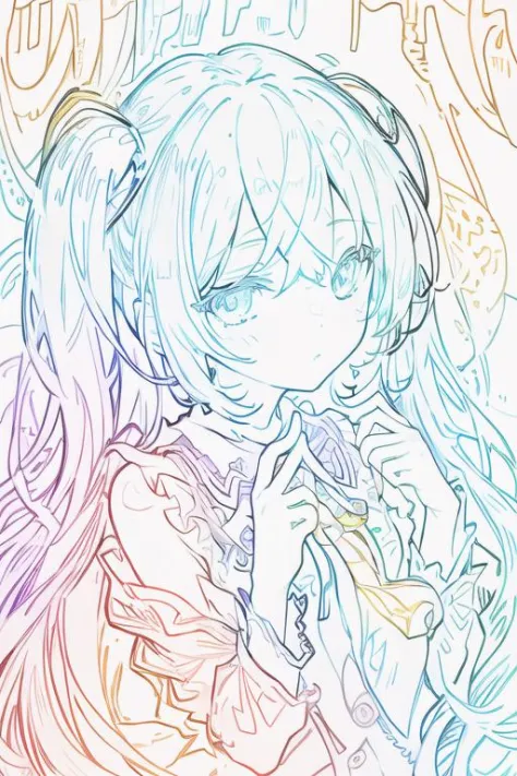 simple background,(masterpiece), (best quality),1girl,(close-up),looking at viewer,(miku),happy, (various colors:1.3), colorful lineart, rainbow,colorful,face