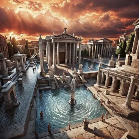 (masterpiece:1.2), (best quality,:1.2), 8k, HDR, ultra detailed, ((photorealistic)), professional light, cinematic lighting, fashion photography, ambient lighting, face lighting, <lora:detail_slider_v4:1>, Fantasy picture, a square in an ancient roman city with a fountain, RomAr, <lora:RomanArchitecture-10:1>, epiCPhoto