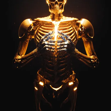 ,skeleton wearing suit, golden skull, gold,space background,(torn clothes:1.3),  <lora:clothing_explosion_lora01:0.8>, official art,finely detail, Depth of field,(((masterpiece))),((extremely detailed CG unity 8k wallpaper)),best quality, high resolution illustration,Amazing,highres,intricate detail,(best illumination, best shadow, an extremely delicate and beautiful),, Cinematic Lighting,,dark, (underlighting:1.2), <lora:SLS:1.0>,, <lora:add_detail:1>