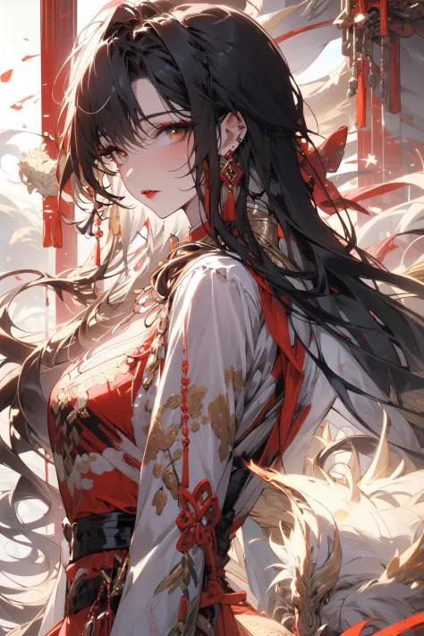 , (masterpiece:1.2), best quality,PIXIV,midjourney portrait,
jewelry, dress, red dress, earrings, long hair, 1girl, solo focus, long sleeves, looking at viewer, gloves, brown eyes, necklace, ribbon, hair ribbon, brown hair, beads, closed mouth, black glove...