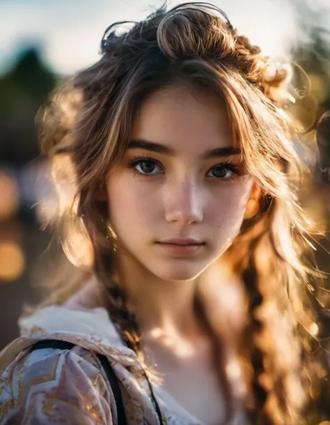 a close up of a young girl with long hair and a braid