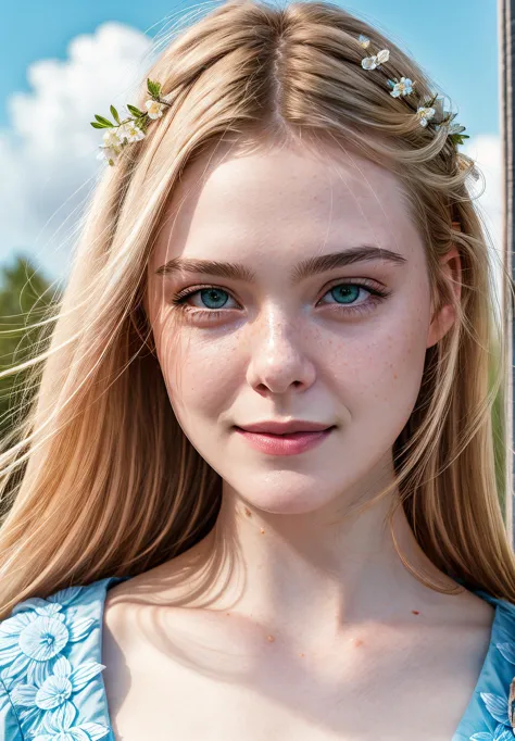 a close up of a woman with a flower in her hair