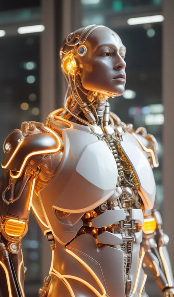 Homem, gold oil leaking from wires cyborg Homem | com um cérebro detalhado visível | fios de cabos musculares | biopunk | cibernético | ciberpunk | busto de mármore branco | Cânone M50 | 100 mm | foco nitído | suave | Hiperrealismo | altamente detalhado | Detalhes intrincados | esculpido por Michelangelo