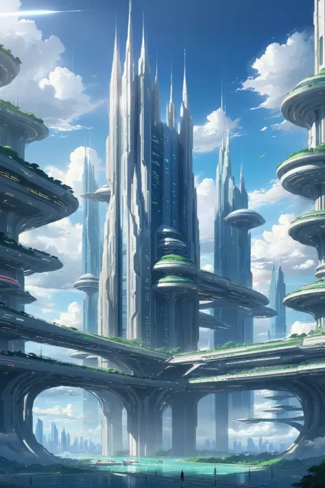 amazing scifi sky city at the beginning of reality<lora:EnvyBubbleArchitectureXL01:1>