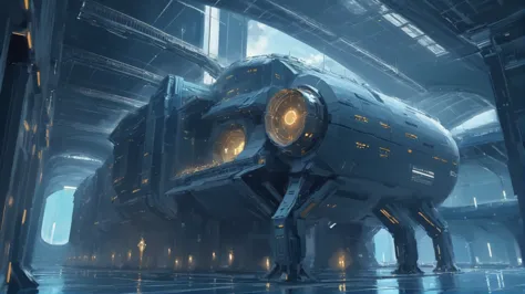 a close up of a futuristic looking space ship in a building