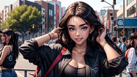 masterpiece, best quality,     <lora:madisonbeer:0.9> madisonbeer, open jacket, black jeans, light smile, upper body, hand in own hair,   <lora:add_detail:0.5>, outdoor,  <lora:skin_tone_slider_v1:2> <lora:people_count_slider_v1:2>