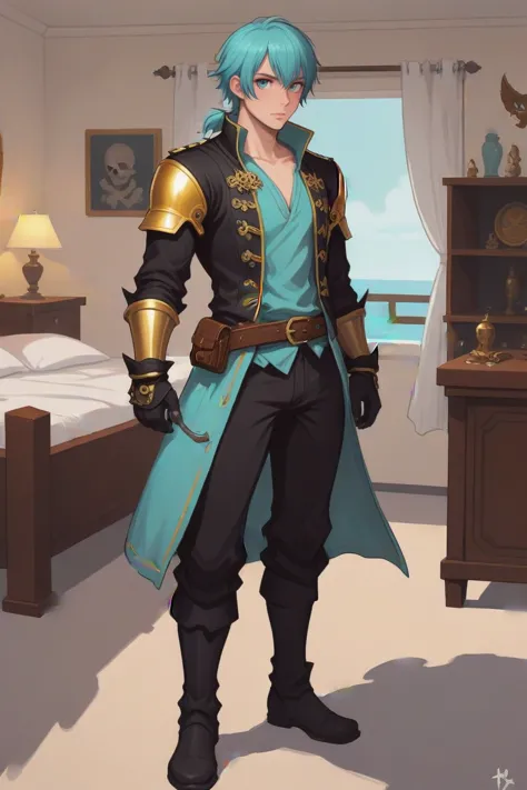 anime style, full body, character concept art, (full body:1.2), 1boy, man, solo, [:creative costume design,:0.2] pirate, (runed ...