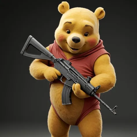 muscular winnie the pooh holding ak-47