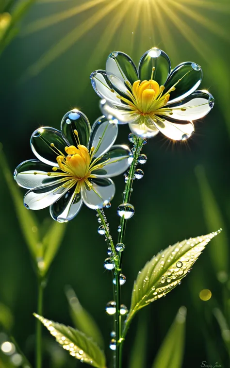 Kim Soo-ja, Realistic, Glass-flowered Dewdrops, Transparent Glass-flowered, Transparent Glass-flowered, Realistically Expressing...