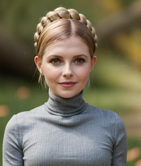 a close up of a woman with a braid in her hair