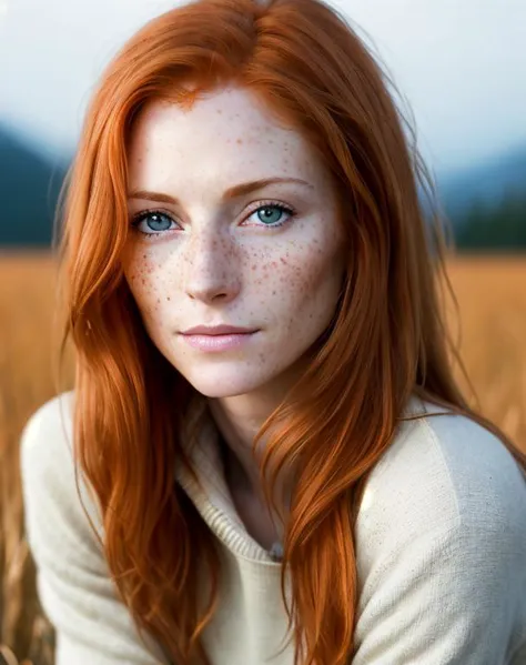 masterpiece, best quality, cinematic photo, hyperrealistic realistic photo portrait facial close up of an athletic redhead natur...