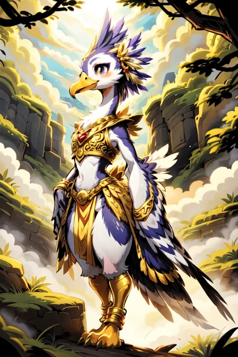 a bird with a golden crown standing on a rock