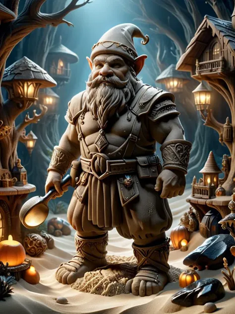 a close up of a statue of a gnome with a knife