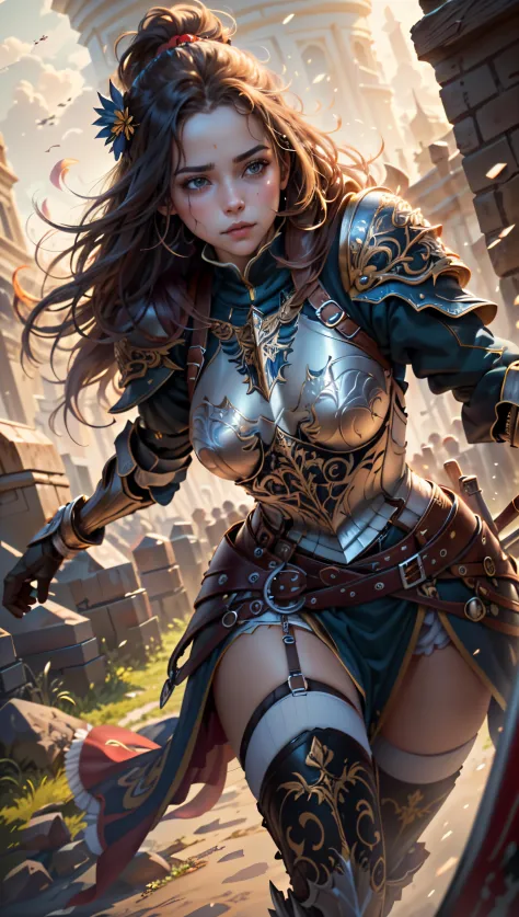 ((Best quality)), ((masterpiece)), (highly detailed:1.3),muskateer,armor,In a land plagued by the ravages of war, the destiny of a beautiful woman unfolds. Born into a humble life as a peasant in a rural village, she possesses a spirit that burns with determination and resilience. But when the drums of conflict echo through the land, her path takes an unexpected turn.Drawn by the call to defend her people, she is chosen to join an elite military order known as the Musketeers. Adorned in the fabled armor of the order, she emerges as a symbol of hope and strength. The images in this series showcase the journey of this remarkable woman as she embraces her newfound role and faces the trials of battle.The details of her armor are meticulously crafted, reflecting both functionality and (beauty:1.2). The images highlight the (intricate engravings:1.2), the gleam of (polished metal:1.2), and the (ornate:1.4) embellishments that adorn her protective gear. From the (majestic:1.2) plume atop her helmet to the delicate filigree on her breastplate, every aspect of the armor tells a story of honor and heritage.As the young musketeer ventures into the realm of warfare she wields her weapon with a combination of grace and strength, showcasing her skill in the art of combat. Each image captures a pivotal moment, freezing time to display the determination in her eyes, the whirlwind of action around her, and the ethereal glow of magic interwoven with her strikes.But the story extends beyond the battlefield. The images also delve into the personal struggles, friendships, and sacrifices that shape her journey. They reveal quiet moments of reflection, as she contemplates the weight of her duty and the toll of war upon her soul. Through the series, we witness her growth as she finds her place among her comrades, forging unbreakable bonds that transcend the chaos of battle.Within the tapestry of this fantastical world, the young musketeer's story unfolds. She embodies courage, resilience, and the indomitable spirit of those who rise above their circumstances. The images invite the viewer to witness her evolution from a humble peasant to a valiant defender, highlighting both the external transformation and the internal strength that propels her forward.As you bring this series of images to life, pay close attention to the intricate details of her armor. Let it become a visual representation of her journey, a tangible symbol of her growth and determination. May the beauty and power of the musketeer's tale inspire both awe and admiration, reminding us all of the strength that resides within us, waiting to be unleashed,HDR (High Dynamic Range),Ray Tracing,NVIDIA RTX,Super-Resolution,Unreal 5,Subsurface scattering,PBR Texturing,Post-processing,Anisotropic Filtering,Depth-of-field,Maximum clarity and sharpness,Multi-layered textures,Albedo and Specular maps,Surface shading,Accurate simulation of light-material interaction,Perfect proportions,Octane Render,Two-tone lighting,Low ISO,White balance,Rule of thirds,Wide aperature,8K RAW,Efficient Sub-Pixel,sub-pixel convolution,luminescent particles <lora:niji_20230529141232:0.2> <lora:knight_v4.1SD:1>