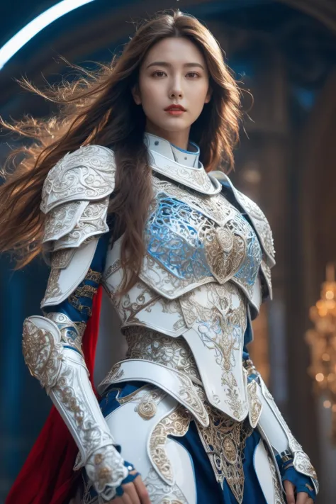 front_view, masterpiece, best quality, photorealistic, raw photo, (1girl, looking at viewer), long hair, mechanical white armor,...