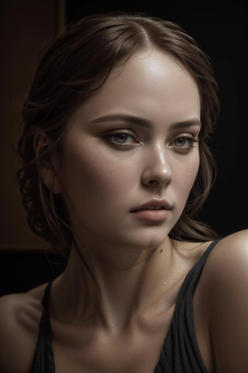 Photorealistic, highly detailed, 8k, beautiful and cute brunette venus, Lively gestures and facial expression, long eyelashes, perfect face, big eyes, rutkowski artgerm, perfect composition, beautiful detailed intricate insanely detailed octane render trending on artstation, 8 k artistic photography, photorealistic concept art, soft natural volumetric cinematic perfect light, chiaroscuro, award - winning photograph, masterpiece, oil on canvas, raphael, caravaggio, greg rutkowski, beeple, beksinski, giger, trending on artstation, sharp focus, studio photo, intricate details, highly detailed, by greg rutkowski