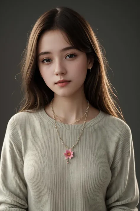 1girl,best quality,masterpiece,Volumetric  Lighting,highres,flower_necklace,ribbed_sweater,