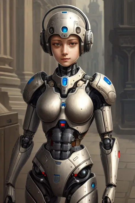 a close up of a woman in a futuristic suit with headphones