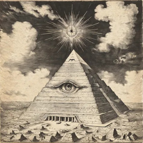 <lora:wdct-000007:0.9>eye at the top of pyramid