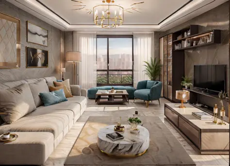 ultra realistic, masterpiece, best quality, super detailed, ultra high res, raw photo, 8k,
a modern livingroom, (fabric sofa), (fabric pillow), stone opaque resin panel, brown and white, luxury, in the style of enchanting lighting, light gold and light bla...