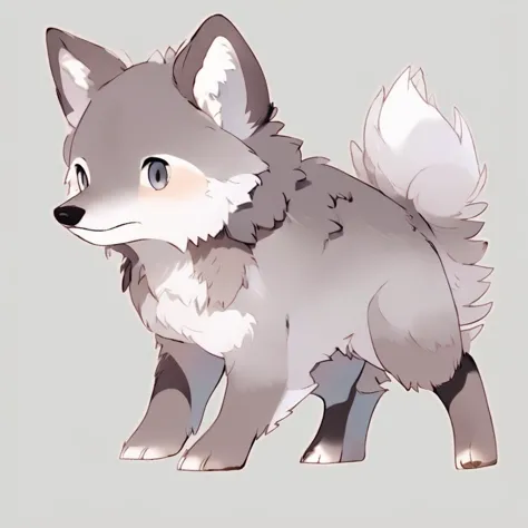 there is a drawing of a wolf with a white tail