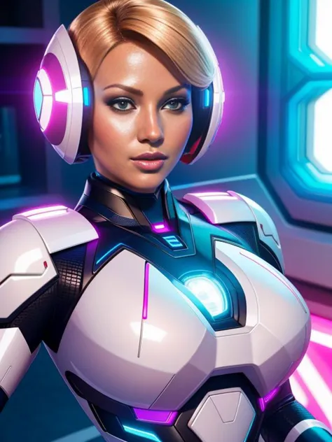 a woman in a futuristic suit with headphones on