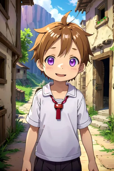 <lora:nat-000025:0.7>
10 year boy named mia_nat standing in a beautiful village,
he is wearing a red whistle around his neck,
he has brown hair blue purple eyes and is smiling,
draw it in the style of Made in Abyss
The soft lighting and detailed surroundings create an immersive environment where imagination runs wild
hyper-detailed,hyper-detailed face, high quality visuals, dim Lighting, sharply focused, octane render, 8k UHD