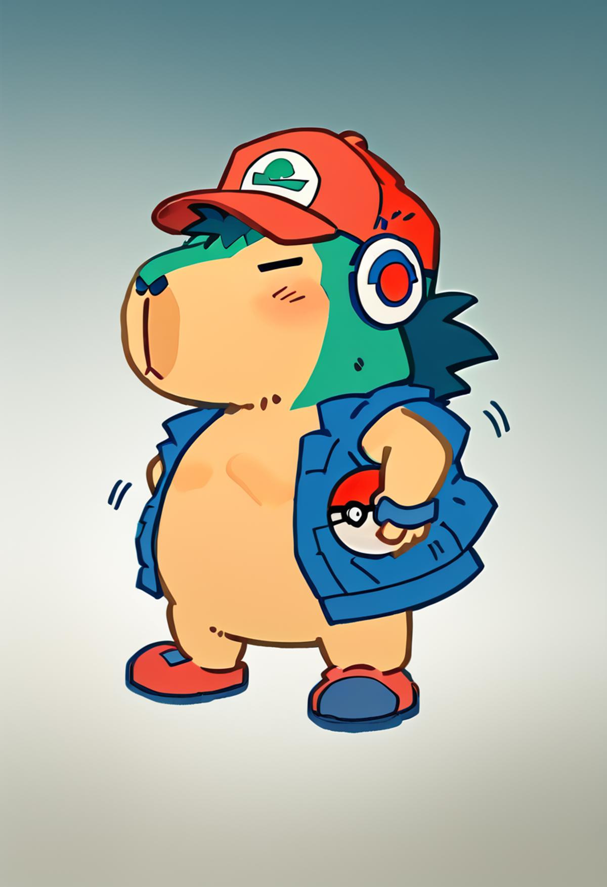 Cartoon of a pokemon character with a baseball cap and a baseball glove -  SeaArt AI