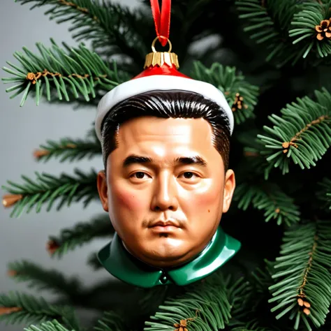 Kim Jong Un, christmas_ornament,<lora:Christmas_Ornament_Face_Style_SDXL:1>, highly detailed, uhd, 8k, photo realistic,