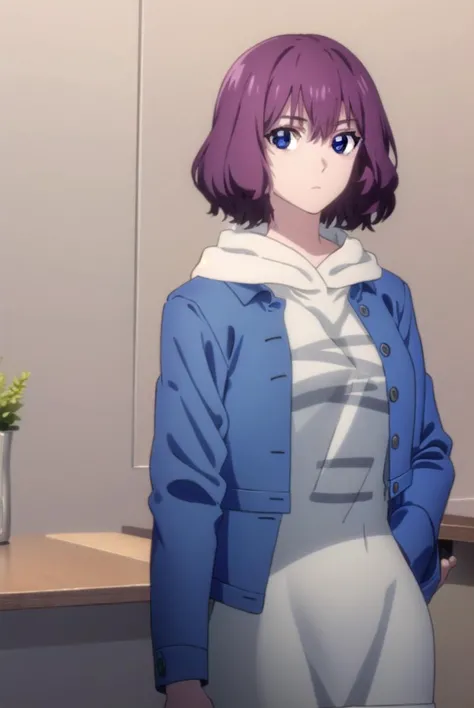 tangrou, <lyco:tangrou-lyco-nochekaiser:1>,
tang rou, short hair, (purple eyes:1.1), purple hair,
BREAK jacket, hood, hoodie, blue jacket, dress,
BREAK indoors,
BREAK looking at viewer, (cowboy shot:1.5),
BREAK <lyco:GoodHands-beta2:1>, (masterpiece:1.2), best quality, high resolution, unity 8k wallpaper, (illustration:0.8), (beautiful detailed eyes:1.6), extremely detailed face, perfect lighting, extremely detailed CG, (perfect hands, perfect anatomy),