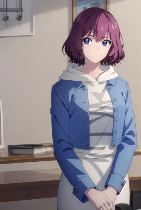 tangrou, <lyco:tangrou-lyco-nochekaiser:1>,
tang rou, short hair, (purple eyes:1.1), purple hair,
BREAK jacket, hood, hoodie, blue jacket, dress,
BREAK indoors,
BREAK looking at viewer, (cowboy shot:1.5),
BREAK <lyco:GoodHands-beta2:1>, (masterpiece:1.2), best quality, high resolution, unity 8k wallpaper, (illustration:0.8), (beautiful detailed eyes:1.6), extremely detailed face, perfect lighting, extremely detailed CG, (perfect hands, perfect anatomy),