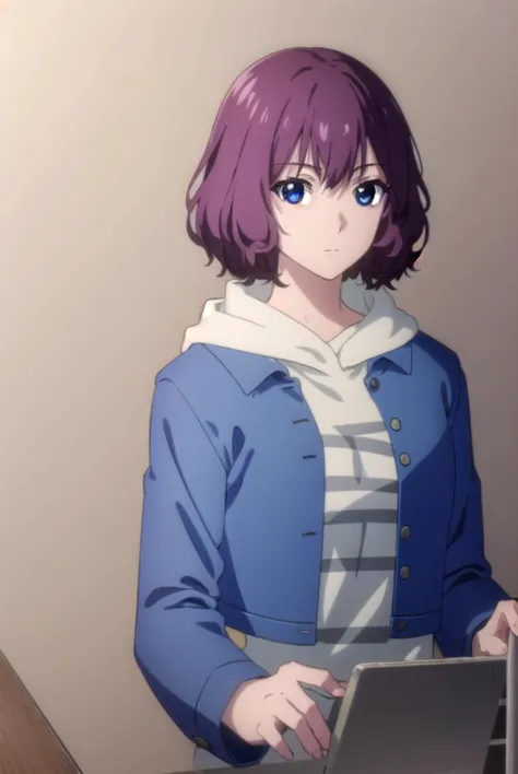 tangrou, <lyco:tangrou-lyco-nochekaiser:1>,
tang rou, short hair, (purple eyes:1.1), purple hair,
break jacket, hood, hoodie, bl...