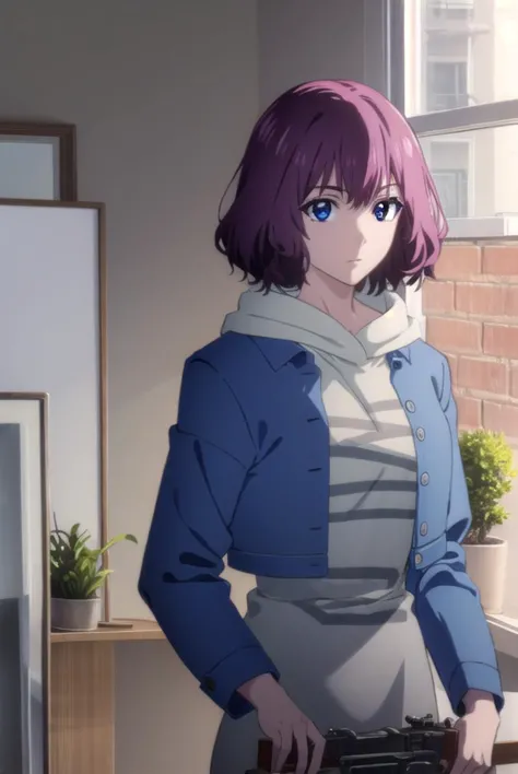 tangrou, <lyco:tangrou-lyco-nochekaiser:1>,
tang rou, short hair, (purple eyes:1.1), purple hair,
break jacket, hood, hoodie, bl...