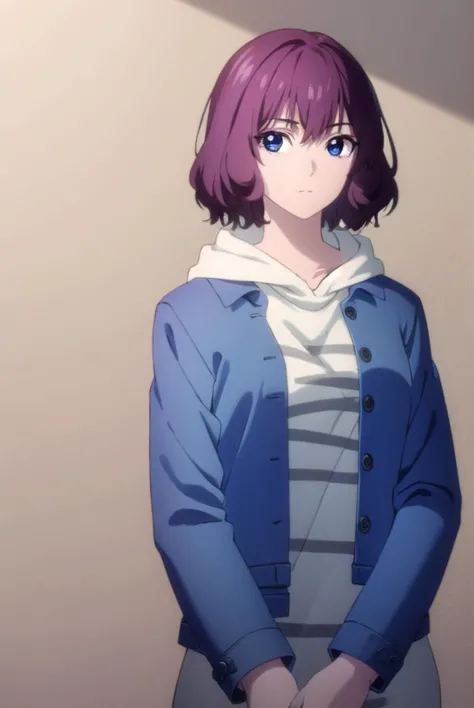 tangrou, <lyco:tangrou-lyco-nochekaiser:1>,
tang rou, short hair, (purple eyes:1.1), purple hair,
BREAK jacket, hood, hoodie, blue jacket, dress,
BREAK indoors,
BREAK looking at viewer, (cowboy shot:1.5),
BREAK <lyco:GoodHands-beta2:1>, (masterpiece:1.2), best quality, high resolution, unity 8k wallpaper, (illustration:0.8), (beautiful detailed eyes:1.6), extremely detailed face, perfect lighting, extremely detailed CG, (perfect hands, perfect anatomy),