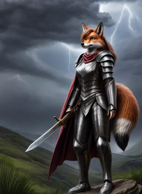 a painting of a fox dressed in armor holding a sword