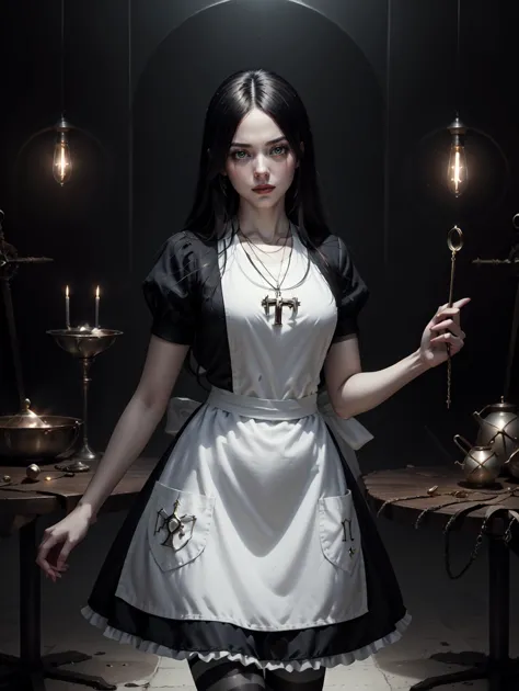 <lora:GoodHands-beta2:0.8>
 <lora:americanmcgee_alice-12:0.8> mcgeealice, dress, apron, striped pantyhose, jewelry, necklace <lo...