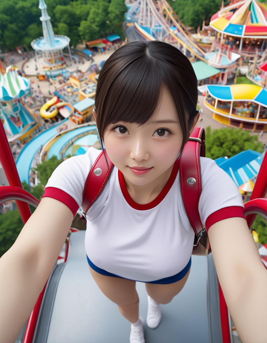 Araffe girl on a roller coaster at a amusement park - SeaArt AI