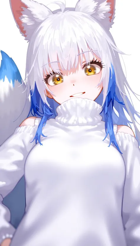 imagine a close-up illustration of lumi, the playful fox-girl, peering over her shoulder with a mischievous twinkle in her brigh...