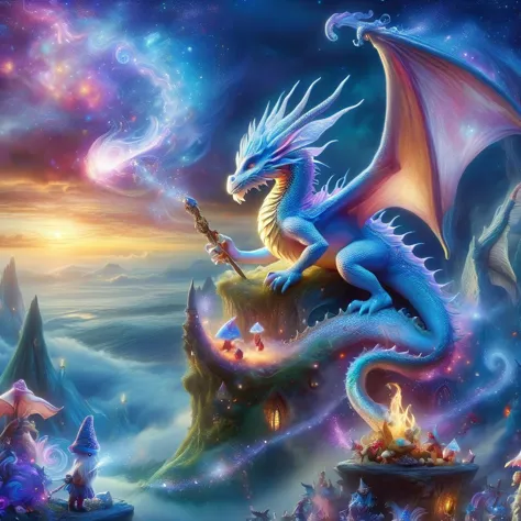 (best quality)++, (masterpiece)++, (detailed)+, elf on the shelf fighting a Dragon, (fantasy illustration)1.3, enchanting Dragon...