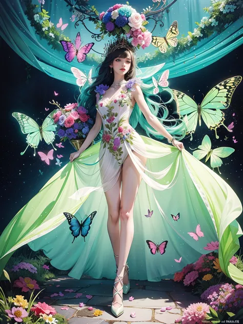 <lora:leafgirl:0.8>, leafgirl, [full body:0.8], on floor, 
chaos, elegant, vivid colors, art by Anne Bachelier, atmospheric, a girl, elegant, butterflies, flowers blooming, in motion, dramatic, full body, organic composition, luminous design, pastel colours, ink drips,