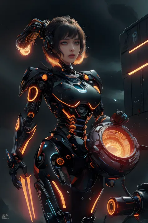 a woman in a futuristic suit holding a glowing object