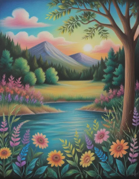 summer scene style of chalk pastels, novuschroma13 style <lora:cbs_novuschroma13 style:1>