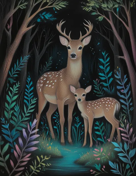 deer in an enchanted forest <lora:CBS_novuschroma13 style:1.5> novuschroma13 chalk pastels drawing of