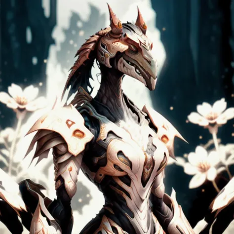 masterpiece, best quality, jar jar binks, Beautiful Art Style, 1girl, young woman, vertical-striped dress, revealing, field of flowers, selfcest,   WARFRAME,  <lora:warframe_v1-000012:0.8> <lora:jarJarBinksGunganStar_v3:0.6>  mecha \(mjstyle\),  <lora:mechaMjstyle_v10:0.6>