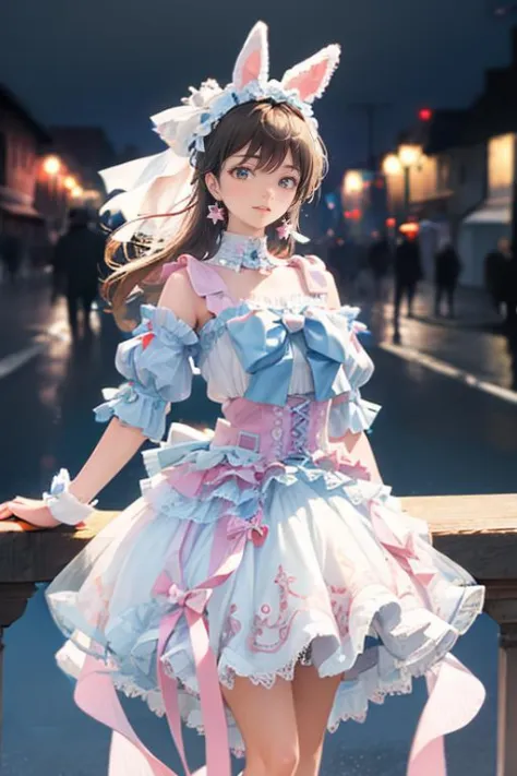 1girl, solo,mix4, (realistic:1.1), (photorealistic:1.1), (masterpiece:1.1), (best quality:1.1), ultra detailed, looking at viewer, smile,sweet_lolita,standing , natural lighting, depth of field, (pureerosface_v1:0.8), amusement park in the background,(night),
 <lora:sweetLolita_v10:0.7>