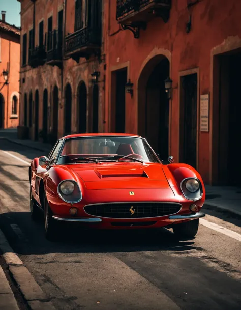 cinematic photo of old red ferrari, perfect lighting, vibrant, high detailed, epic, aesthetic