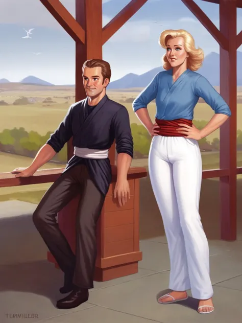 a cartoon of a man and woman standing next to each other