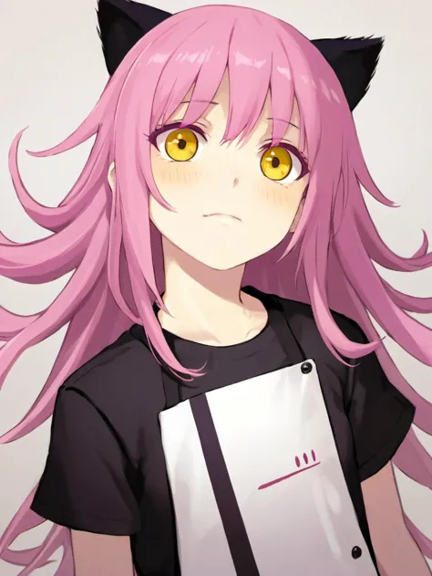 anime girl with pink hair and black cat ears