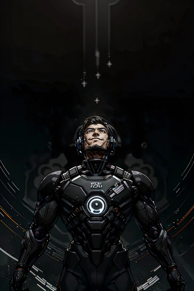 man:1.1, kkw-detailMe-v1.0, (AlexanderNobody) BREAK   solo,  upper body, looking up, detailed background, detailed face, (yin,  yinyangtech theme:1.1), space explorer, wearing high-tech black space suit, headset,  techwear, excited, spacewalk,  lightspeed,  cybernetic enhancements, time vortex in background, LED lights, epic  atmosphere,