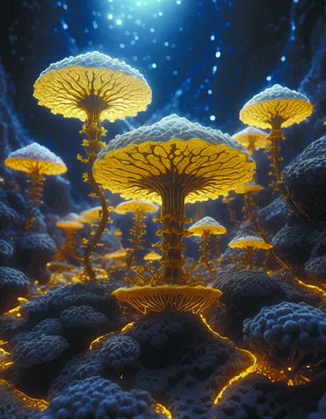 slime mold made of cellular automata according to golden ratio pattern floating in space. highly detailed 3d rendering in octane...